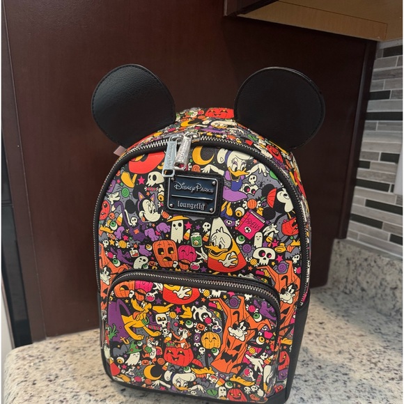 Disney Loungefly Halloween allover print Pumpkin &Ghost Mini Backpack - Picture 1 of 6